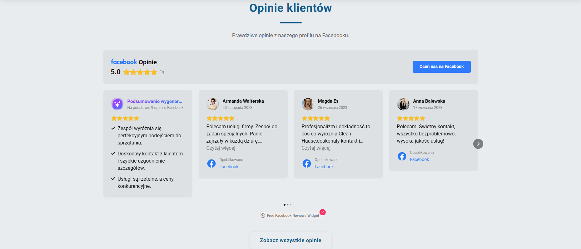 Sekcja opinii z Facebooka